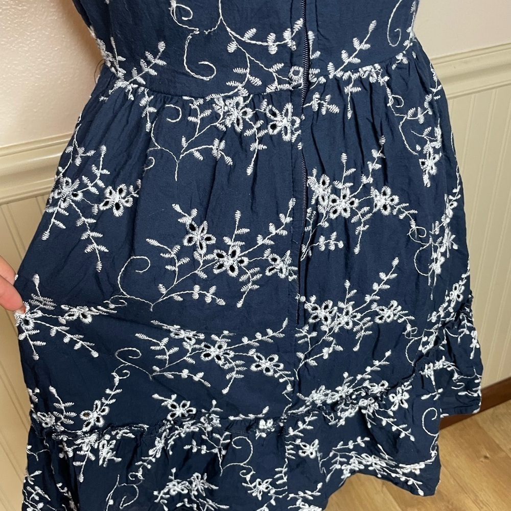 Elegant Navy Blue Floral Mini Dress 100% cotton - Picture 7 of 14